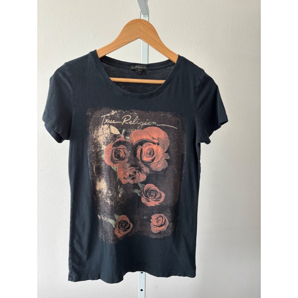 True Religion Rose Graphic T-Shirt Small Crew Neck Streetwear Festival Boho Rock - Picture 9 of 16